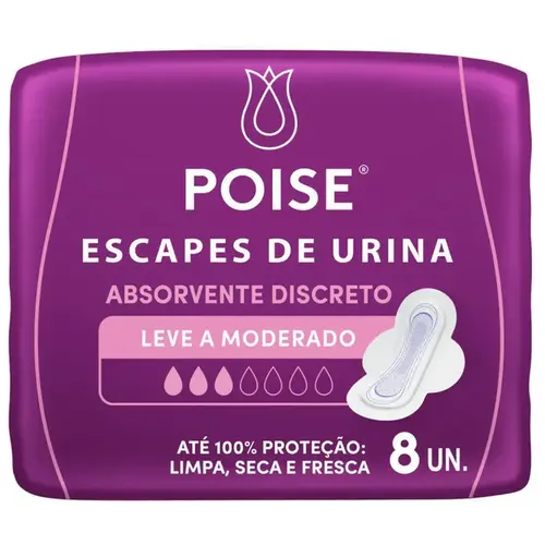 Absorvente para Incontinência Poise Discreto Absorção Leve a Moderada 8 Unidades