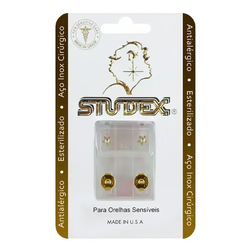Brinco Studex Tiffany Perola Média Dourado 1 Par