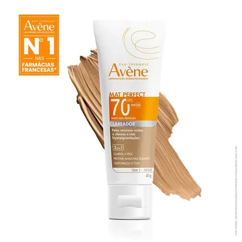 Protetor Solar Facial Avène FPS70 Mat Perfect Clareador Cor Média 40g Fluido