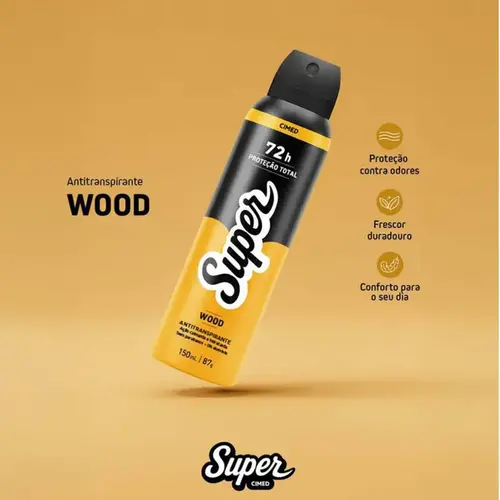 Desodorante Masculino Super Men Wood 72H Antitranspirante Aerossol 150ml