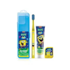 Kit Viagem Infantil GUM com Escova + Fio Dental + Gel Dental Bob Esponja