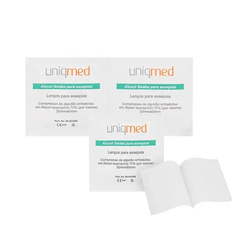 Álcool Swabs para Assepsia 30 x 60mm com 100 Un. Uniqmed