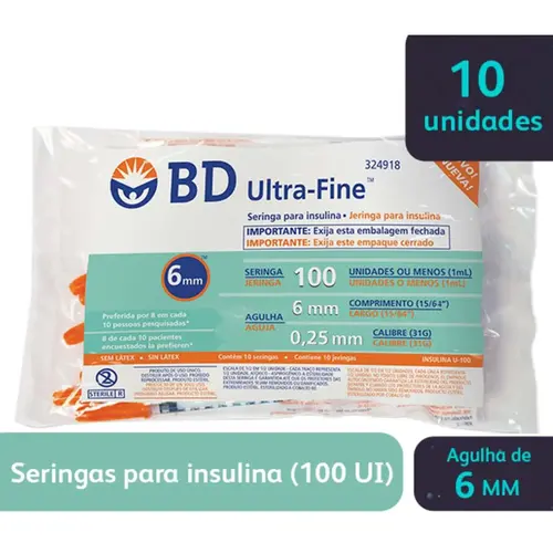 Seringa para Insulina BD Ultra-Fine 6mm 100UI - 10 Unidades