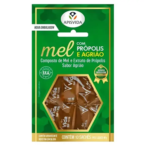 Composto de Mel e Extrato de Própolis - Sabor Agrião - 10 Sachês