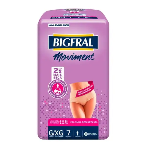 Roupa Íntima Bigfral Moviment Feminina G/XG 7 Unidades