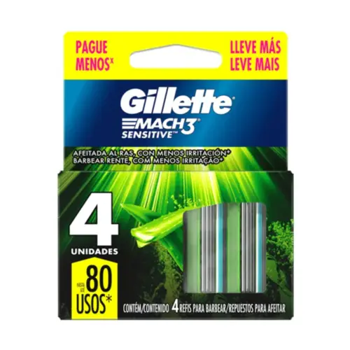 Carga Refil para Aparelho de Barbear Gillette Mach3 Sensitive - 4 Unidades