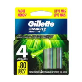 Carga Refil para Aparelho de Barbear Gillette Mach3 Sensitive - 4 Unidades