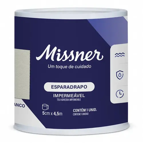 Esparadrapo Impermeável Missner Branco 5cm x 4,5m - 1 Unidade