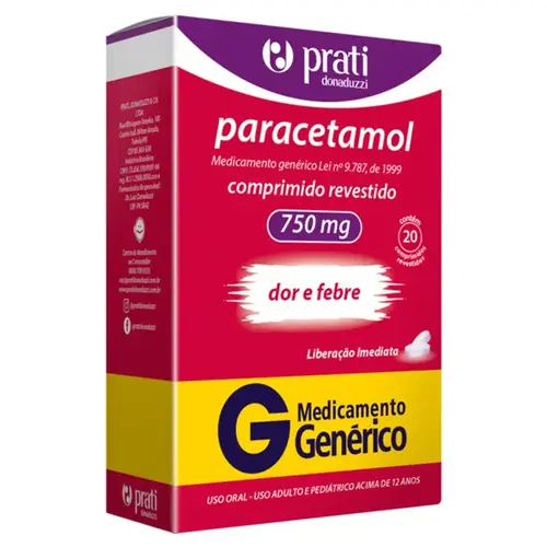 Paracetamol 750mg Genérico Prati-Donaduzzi 20 Comprimidos