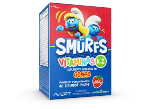 Vitamina Infantil em Gomas Smurfs de A a Z Morango 30 Gomas