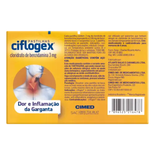 Pastilha Ciflogex 3mg - Sabor Mel e Limão - 12 Pastilhas