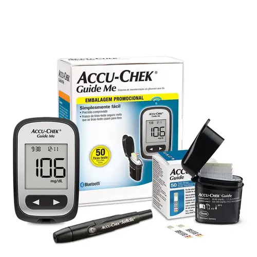 Kit Aparelho Medidor de Glicemia Accu Chek Guide Me + 50 Tiras