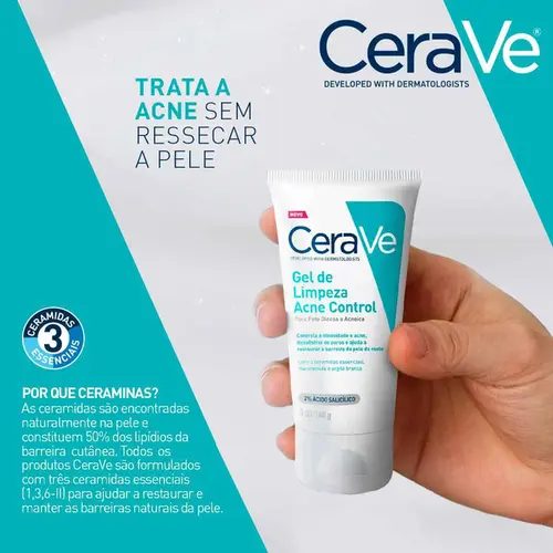 Gel de Limpeza Facial Cerave Acne Control Pele Oleosa a Acneica 140g