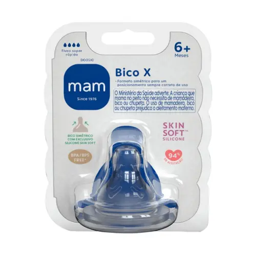 Bico de Mamadeira MAM X Fluxo Super Rápido 6 Meses - 1 Unidade
