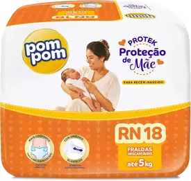 Fralda Pom Pom Derma Protek Proteção de Mãe Jumbo RN 18 Unidades