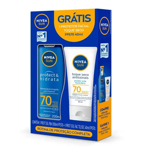 Kit Protetor Solar Nivea Sun Protect & Hidrata FPS70 200ml + Protetor Facial Toque Seco 40ml