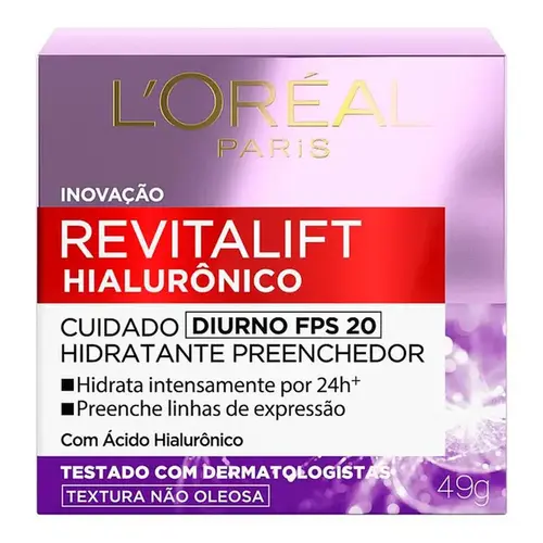 Creme Hidratante Facial Anti-idade L'Oréal Paris Revitalift Hialurônico Diurno FPS 20 49g