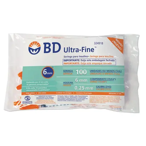 Seringa de Insulina BD Ultra-Fine 6mm 100UI - 10 Unidades