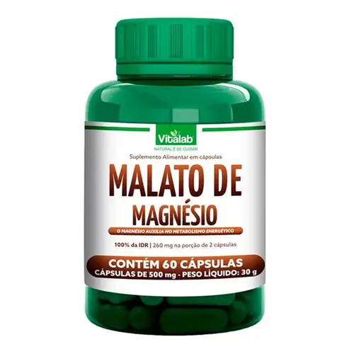 Malato de Magnésio 500mg 60 Cápsulas - Vitalab