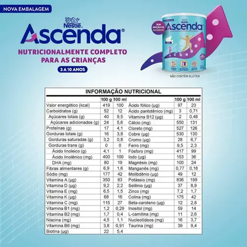 Suplemento Alimentar Infantil Ascenda Baunilha 800g - Nestlé