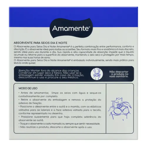 Absorvente para Seios Amamente Cuidado Dia e Noite 24 Unidades