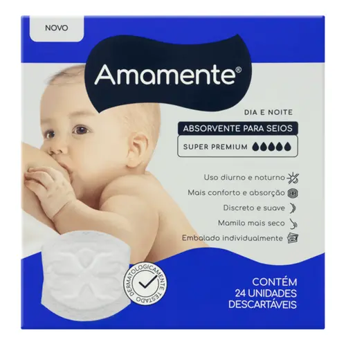 Absorvente para Seios Amamente Cuidado Dia e Noite 24 Unidades