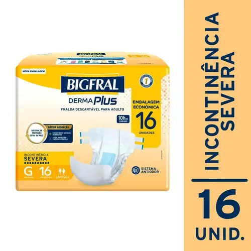 Fralda Geriatrica Bigfral Derma Plus G Unissex 16 Unidades