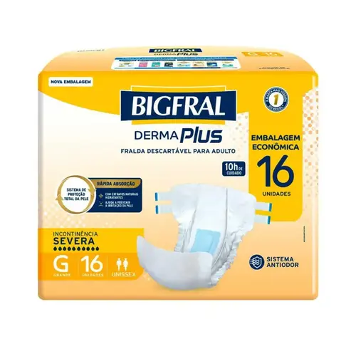 Fralda Geriatrica Bigfral Derma Plus G Unissex 16 Unidades