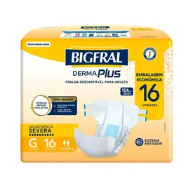 Fralda Geriatrica Bigfral Derma Plus G Unissex 16 Unidades