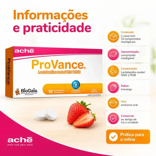 Probiótico ProVance Sabor Morango 10 Comprimidos Mastigáveis