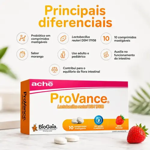 Probiótico ProVance Sabor Morango 10 Comprimidos Mastigáveis