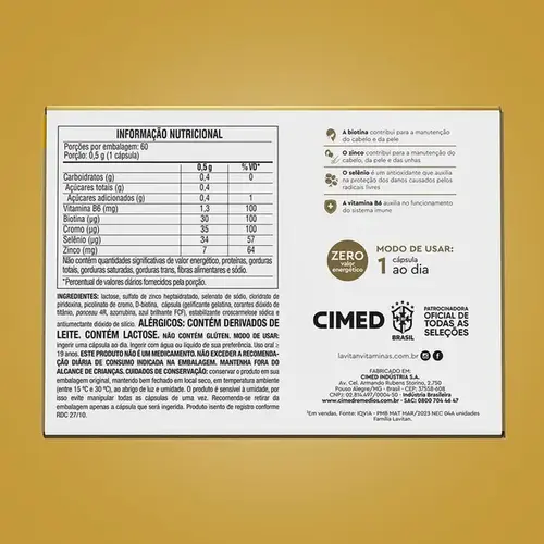 Suplemento Alimentar Lavitan Cabelos E Unhas 60 Cápsulas