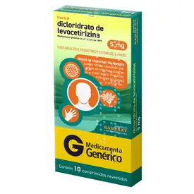 Dicloridrato de Levocetirizina 5mg 10 Comprimidos - Ranbaxy - Genérico