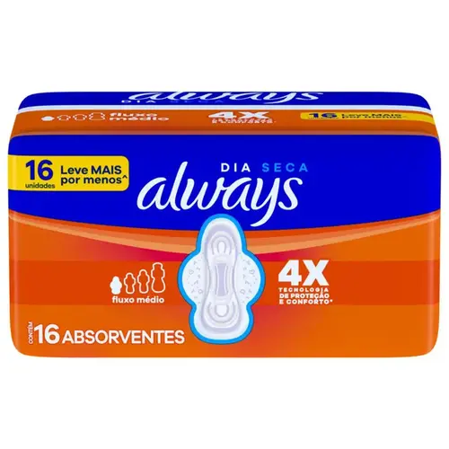 Absorvente Always Dia Seca com Abas 16 Unidades