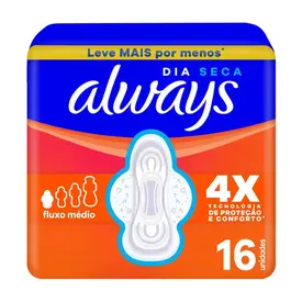 Absorvente Always Dia Seca com Abas 16 Unidades