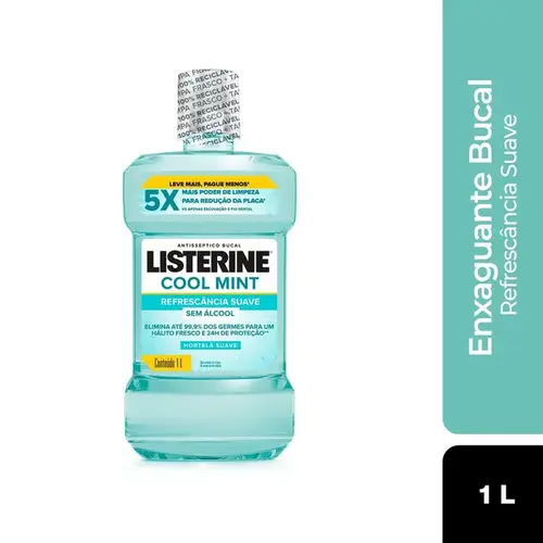 Enxaguante Bucal Listerine Cool Mint Refrescância Suave Zero Álcool Sabor Hortelã Suave 1L
