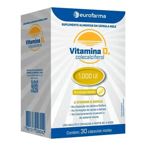 Vitamina D3 1.000UI Eurofarma 30 Cápsulas Gelatinosas