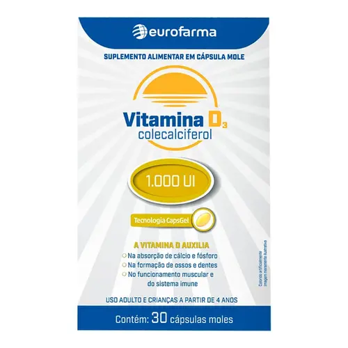 Vitamina D3 1.000UI Eurofarma 30 Cápsulas Gelatinosas