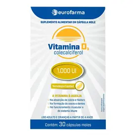 Vitamina D3 1.000UI Eurofarma 30 Cápsulas Gelatinosas