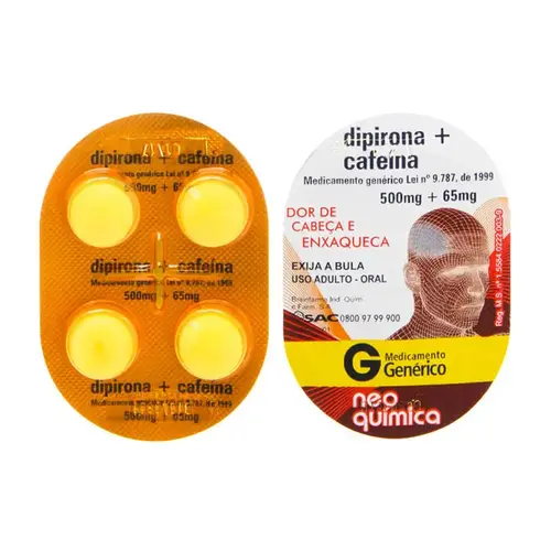 Dipirona Sódica 500mg + Cafeina 65mg Genérico Neo Química 4 Comprimidos