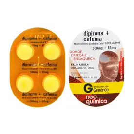Dipirona Sódica 500mg + Cafeina 65mg Genérico Neo Química 4 Comprimidos