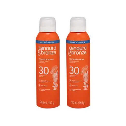 Kit Protetor Solar Corporal Cenoura & Bronze Aerossol FPS30 200ml 2 Unidades