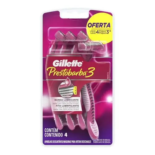 Aparelho de Depilação Gillette Prestobarba 3 Feminino 4 Unidades