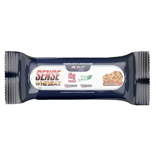 Barra de proteína Sense Whey Bar Absolut Nutrition Sabor Cookies 15g de Proteína Adoçado com Stevia 45g