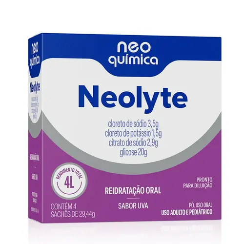 Reidratação Oral Neolyte Sabor Uva 4 Sachês de 29,44g
