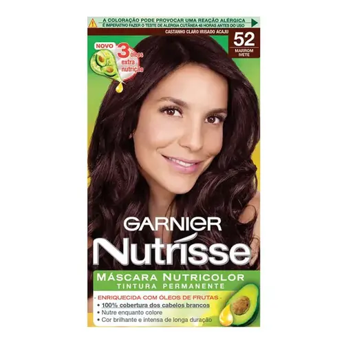 Tintura de Cabelo Ganier Nutrisse 52 Marrom Açaí Castanho Claro Irisado Acaju 1 Unidade