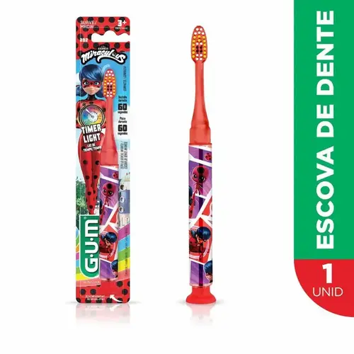 Escova Dental Infantil GUM Miraculous Light Luz De Tempo 60 Segundos 1 Unidade