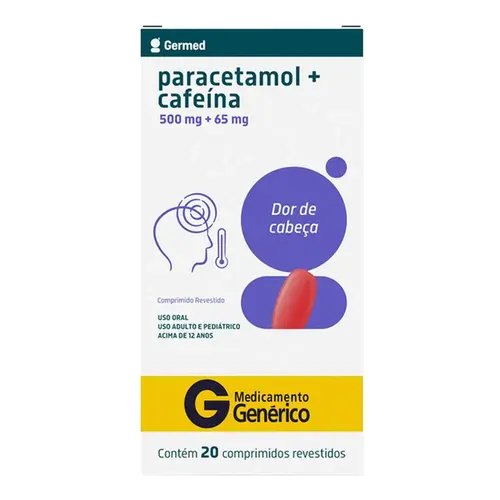 Paracetamol 500mg + Cafeína 65mg 20 Comprimidos - Germed - Genérico