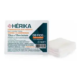 Compressa de Gaze Estéril Hérika 13 Fios 7,5cm x 7,5cm - 10 Unidades