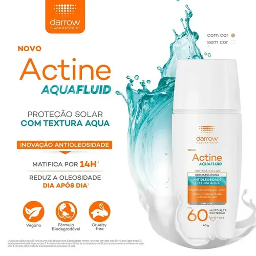 Protetor Solar Facial Darrow Actine Aquafluid FPS 60 Sem Cor 40g